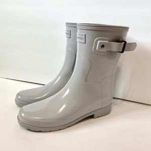 Hunter Original Refined Short Gloss Rain Boots Geyser Grey Size 6